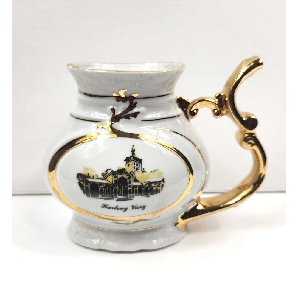 Karlovy Vary Spa Sipping Epiag Cup Porcelain Dresden Flowers Vintage
